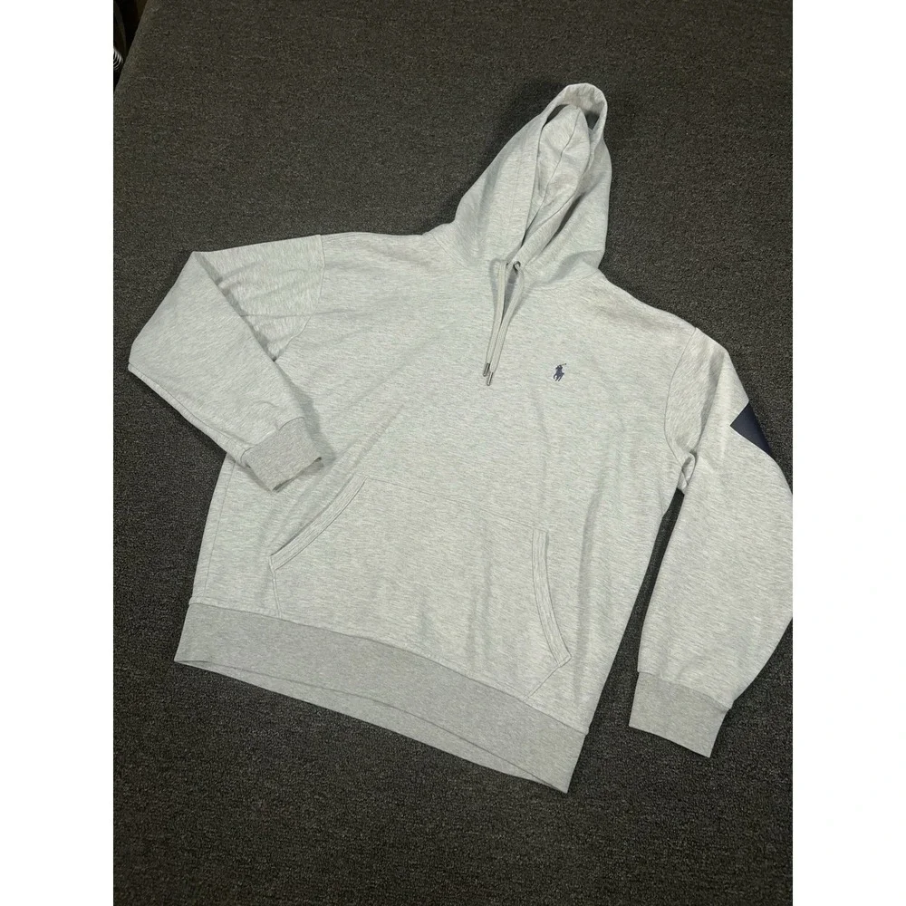 Polo Ralph Lauren Hoodie Men's Medium Gray Spellout Double Knit Pony Drawstrings